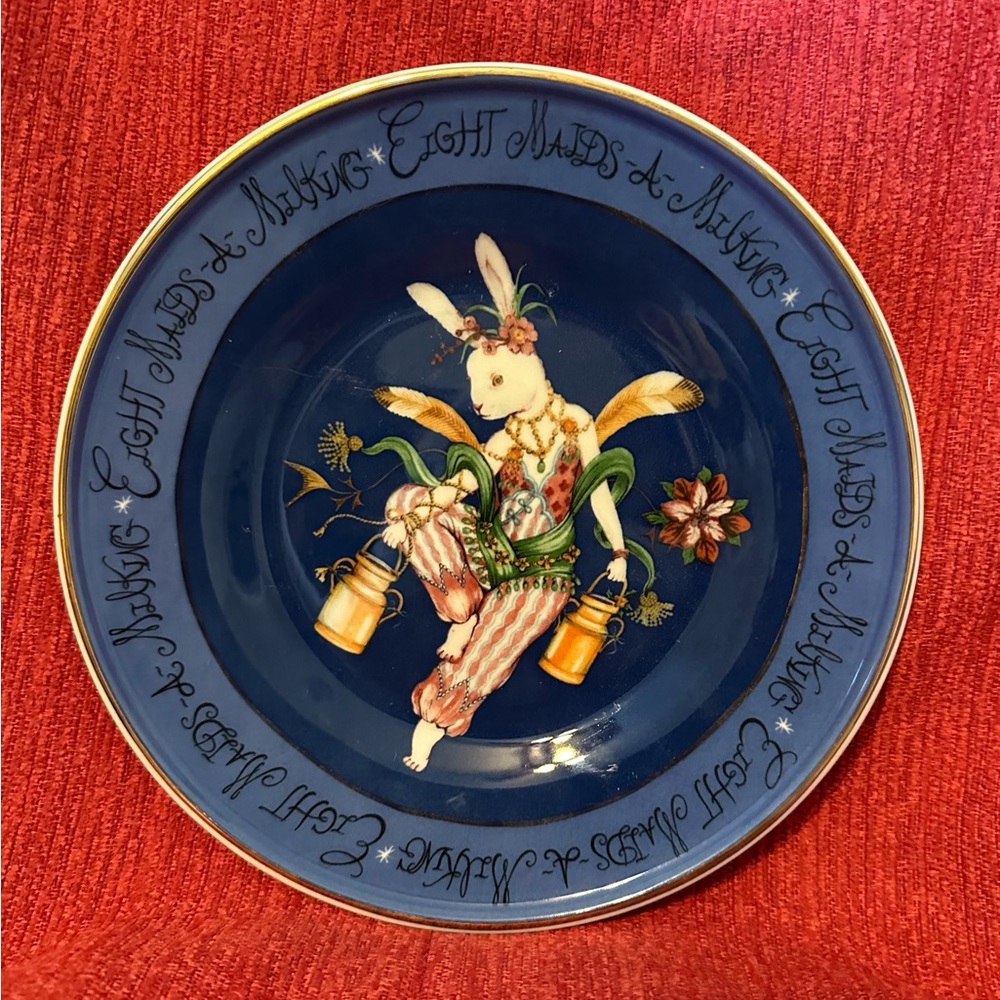 Anthropologie 12 Days Of Christmas Plates  # 8 Eight Maids a Milking, NWT